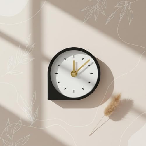 Minimalist Desktop Clock Symbol-Line Dial Analog Desk Clock Standing Base Home Decor for Bedside Table, Living Room, Blue