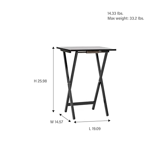 Folding Tray Tables Set of 2, Solid Rubberwood Construction, Black Finish, 19" L x 14.5" W x 26" H, 25 lbs Capacity, Portable Space-Saving Design for Meals, Crafts - color: Black