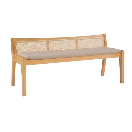 Powell Kasi Natural Low Back Cane Bench with Beige Upholstered Seat - color: Natural