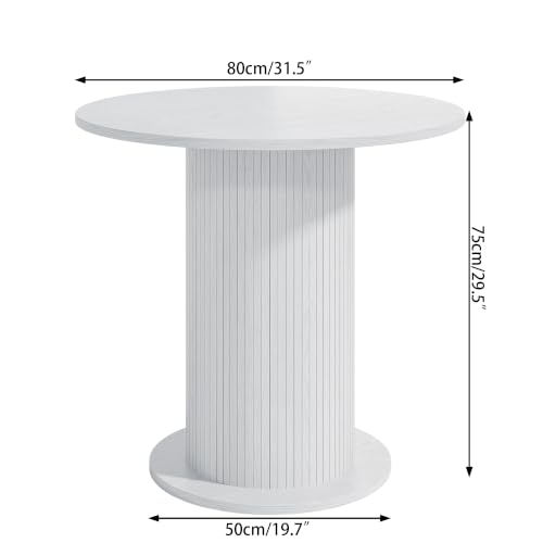 31.5 inch Round Dining Table for 2, Modern Farmhouse Kitchen Table | Small Circle Dining Tables with Wood Strip Base for Kitchen Living Room - color: White