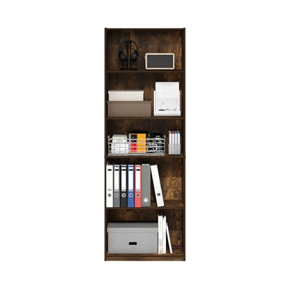 Furinno GEHRY Book Shelf, 5-Tier Bookshelf with Open Shelf, Standing Bookcase with Adjustable Shelves, 11.6 x 24.8 x 71.4, for Living Room, Bedroom, Home Office, Amber Pine - color: Amber Pine, size: 5-Tier, 11.6 x 25 x 71.4
