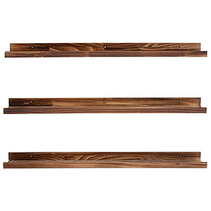 MBYD 48 Inch Picture Ledge Shelf Set of 3, Wall Mount Carbonized Burnt Black Floating Wall Shelves Photo Ledge Natutal Pine Wood for Bedroom, Living Room, Office, Kitchen, Bathroom Same Dimensions - color: Carbonized Black, size: Set of 3 48 in