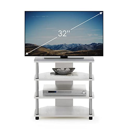 Furinno Econ Easy Assembly 4-Tier Petite Entertainment Center TV Stand for TV up to 25 Inch with Stainless Steel Tubes, White Oak/Chrome - color: White Oak, size: 4-Tier