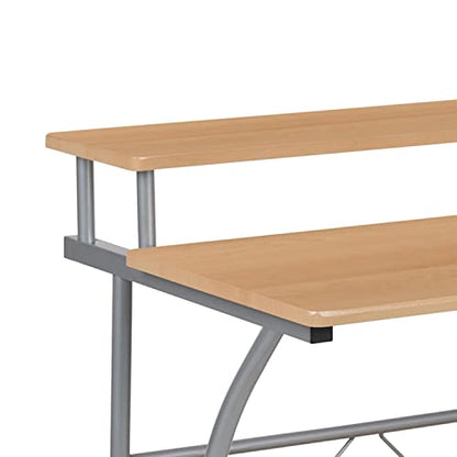 Flash Furniture Clifton Maple Computer Desk with Top and Lower Storage Shelves 28 Inch - color: Maple, size: 28 Inch