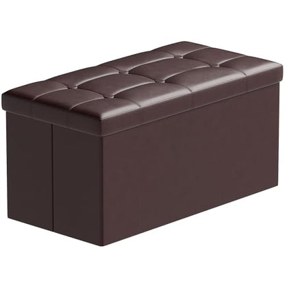 BRIAN & DANY 30 Inches Storage Ottoman Bench, Faux Leather Ottoman with Storage, Folding Bench Shoe, Foot Rest Stool, for Living Room, Brown - color: Leather-brown