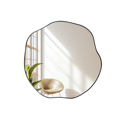 POZINO Scalloped Irregular Wall Mirror, 16" Small Asymmetrical Frameless Mirrors, Black Wavy Decorative Accent Mirrors for Entryway Bedroom Fireplace Living Room, Horizontal or Vertical Hanging - color: Black, size: 16"L x 16"W