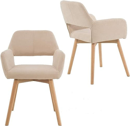 Desk Chair No Wheels Vanity Chair Comfy Accent Chair for Living Dining Room Bedroom Home Office Mid Century Modern Upholstered Armchair Sofa Chair (Beige, 1) - color: Beige