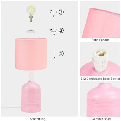 Maye Small Ceramic Table Lamp for Living Room and Bedroom,Modern Kids Night Table Lamp,Φ6.3×H13IN,Bulb Excluded,Pink - color: Pink