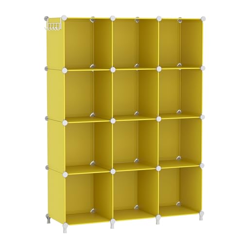 AWTATOS Cube Storage Organizer Closet Organizers 12 Cube Storage Shelves | Protable Closet for Kids DIY Stackable Cube Shelves Bookshelf Clothes Organizer for Bedroom, Home, Yellow - color: Yellow