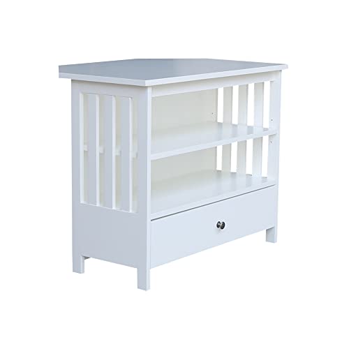 IC INTERNATIONAL CONCEPTS Solid Wood TV Stand with Shelves and Drawer in White - 28.9" Height - color: White