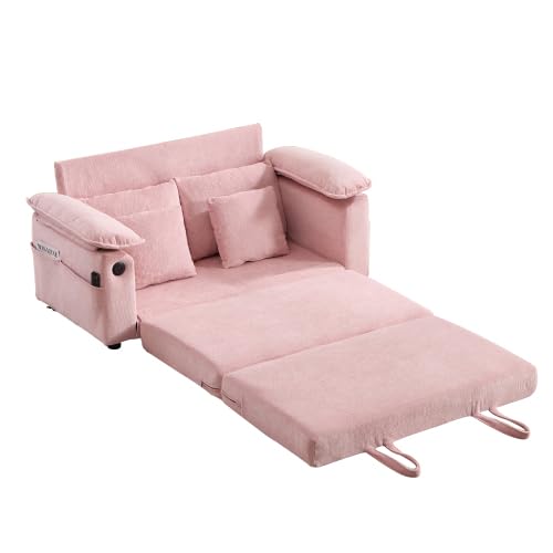 Convertible Sofa Bed, Foldable Space Saving Loveseat Floor Lounge Couch | 3-in-1 Convertible Velvet Sofa Bed, Foldable Loveseat Couch, Space Saving Floor Sleeper Lounge Mattress for Small Apartment - color: Pink
