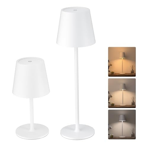 JACKYLED Cordless Table Lamps Rechargeable, 3 Adjustable Height, 5000 Capactiy Operated, 3 Colors Smooth Dimming, Portable LED Waterproof Table Lamp for Dining, Bedroom, Outdoor (2 Pack) - color: White, size: 2 Pack-Round Base