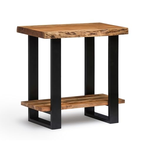Alaterre Furniture Alpine 2-Tier End Table with Storage Shelf, 27”x17”x27” | Solid Acacia Wood Side Table with Live Edge Design and Metal Frame, Modern Nightstand or Accent Table for Living Room - size: 27"W 2-Tier