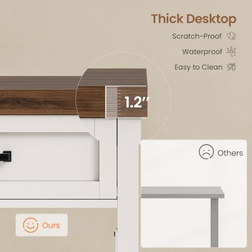 SEDETA Farmhouse Small Desk with Drawers, 40" Computer Desk with Storage Shelves, White Writing Desk for Small Space and Power Outlet, Desk for Bedroom, Home Office - color: White