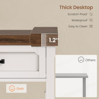 SEDETA Farmhouse Small Desk with Drawers, 40" Computer Desk with Storage Shelves, White Writing Desk for Small Space and Power Outlet, Desk for Bedroom, Home Office - color: White
