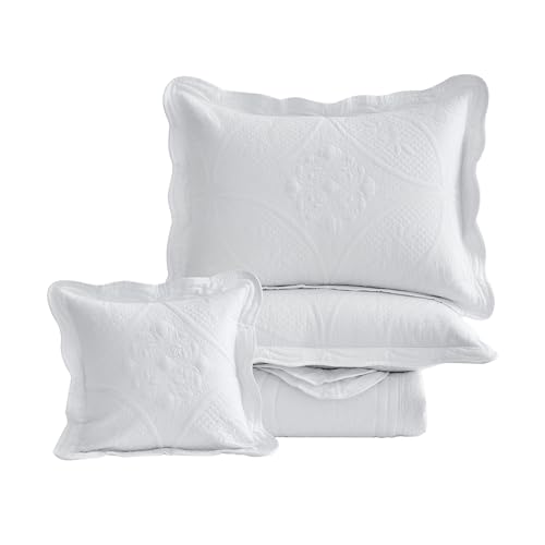 DaisyHuang Bedspread - Full Size Bedding Cover - Modern & Contemporary Coverlet Set, Real Stitching, Reversible, Lightweight, 5 Piece, White - color: White, size: Full(96"x110")