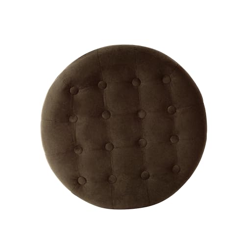 HomePop 19" Velvet Button Tufted Round Storage Ottoman - Brown Velvet - color: Brown Velvet