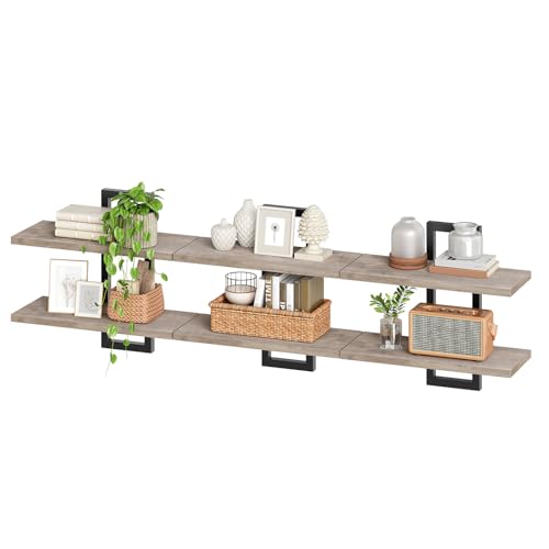 HOOBRO Floating Shelves, 15 Inch Wall Shelf Set of 3, Wall Mounted Storage Shelves 2-Tier, Hanging Bathroom Shelves, for Living Room, Bedroom, Bathroom, Kitchen, Greige and Black BG32BJP301 - color: Greige + Black