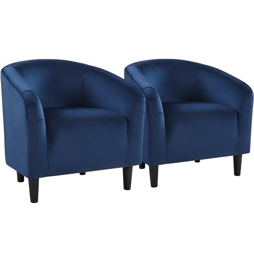 Yaheetech Compact Velvet Accent Chairs Set of 2 for Small Spaces, Navy Blue | Compact Cozy Barrel Chairs with a Curved Silhouette, Upholstered Furry Armchair for Small Spaces, Living Room Bedroom Corner - color: Navy Blue (Velvet), style: without Ottoman