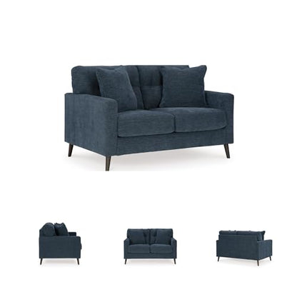Signature Design by Ashley Loveseat Sofa, Navy Blue, No Assembly, Bixler | Chenille fabric blend, Durable foam cushions, Mid-century modern style, Track arms - color: Blue