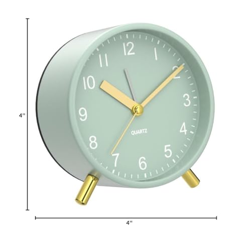 JALL Analog Alarm Clock, 4 inch Super Silent Non Ticking Small Clock with Night Light, Battery Operated, Simple Design, Easy Setting for Office, Bedroom, Bedside, Desk, Teens, Elders, Adult, Green - color: Green+gold