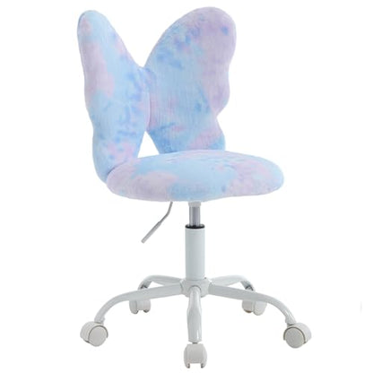 chairus Kids Desk Chair Butterfly Faux Fur Study Chair for Teenage Girls Adjustable Kids Vanity Chair for Bedroom Reading Living Room, Small Cute Student Task Chair with White Foot, Baby Blue - color: Butterfly, Blue