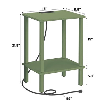 TUTOTAK End Table with Charging Station, Side Table Set of 2, Nightstand | 2-Tier Storage Shelf, Bedside Table with USB Ports, Sofa Table for Small Space, Livingroom, Bedroom Olive Green TB01BOG041 - color: Olive Green