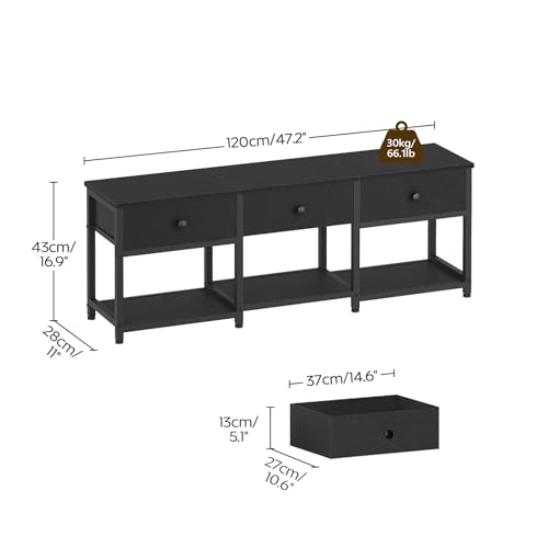TV Stand with 3 Fabric Drawers for up to 50 Inch TV, 47.2" Industrial Media Console, Entertainment Center with Shelves for Living Room, Bedroom, Home Office, Black DS12BB - color: Black