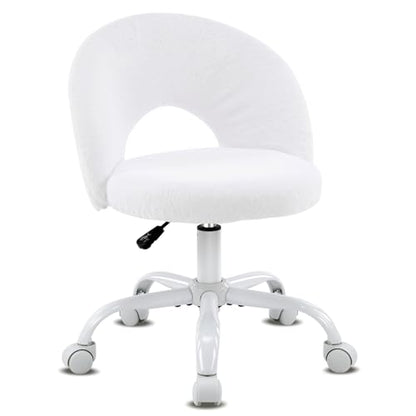 VINGLI Small Vanity Chair with Faux Fur Wheels for Girls,Cute Adjustable Height Armless Office Desk Chair,360°Swivel Comfy Rolling for Study,Make up Room,Small Space,White - color: Furry White