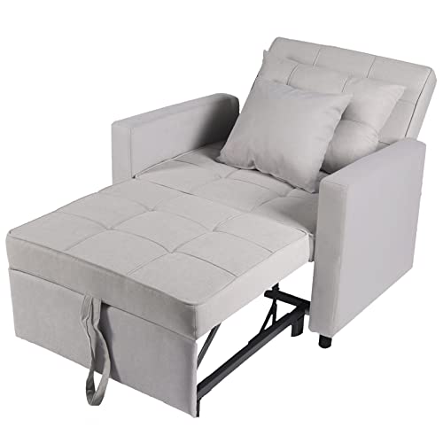 Sofa Bed Chair 3-in-1 Convertible Chair Bed, Lounger Sleeper Chair, Single Recliner for Small Space with Adjustable Backrest (Light Grey) - color: Light Grey