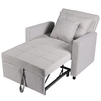 Sofa Bed Chair 3-in-1 Convertible Chair Bed, Lounger Sleeper Chair, Single Recliner for Small Space with Adjustable Backrest (Light Grey) - color: Light Grey