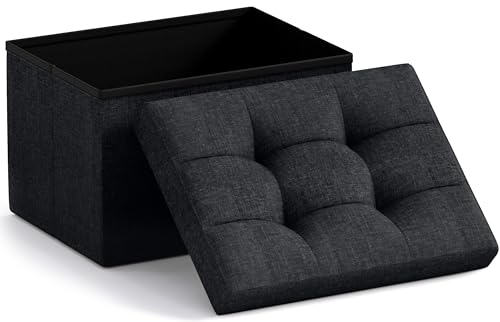 Ornavo Home Small Rectangle Storage Ottoman, Linen, 12x16x12, Black | Collapsible Cube Design; Foot Rest Stool Seat; Ideal for Living Room, Bedroom, Home Office or Dorm - color: Black