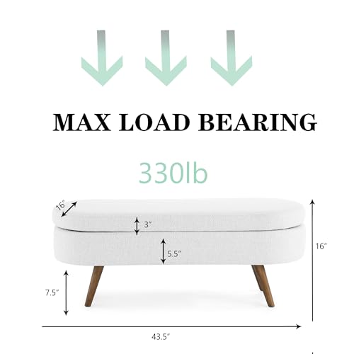 43.5" Ottoman with Storage, Storage Ottoman Bench with Safety Hinge, Linen End of Bed Bench, Upholstered Entryway Bench for Bedroom, Living Room & Window, Holds up to 330 lb, White - color: White+linen, size: 16"D x 43.5"W x 16"H