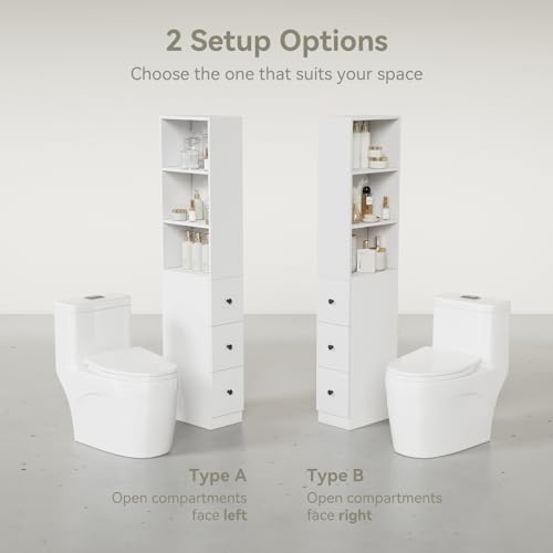 ARTETHYS Tall Slim Bathroom Storage Cabinet with 3 Adjustable Shelves | Free Standing Space Saver Cabinet with 3 Drawers for Living Room, Kitchen, Classic White - color: White