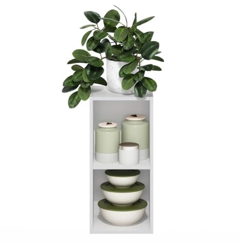 Pemberly Row 2-Tier Narrow Bookcase, 9.3 D x 9.8 W x 21.8 H Inches, Engineered Wood, White Finish, Adjustable Shelving, Slim Rectangular Design, Compact Living Room, Bedroom, or Home Office Storage