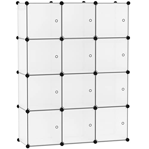 C&AHOME 12-Cube Storage Organizer with Door Cube Shelf Closet Cabinet White | DIY Plastic Modular Bookshelf, Stackable Clothes Storage Shelving Ideal for Home, Bedroom - color: White, size: 12-Cube
