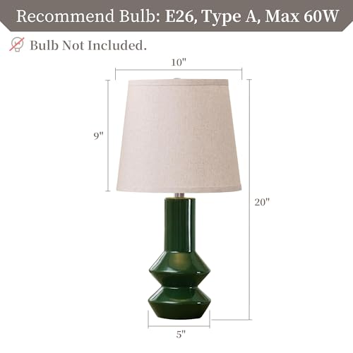 20" Ceramic Table Lamps Set of 2, Dark Green Modern Farmhouse Bedside Nightstand Lamps, Decor Lamps for Bedroom Living Room Office End Table