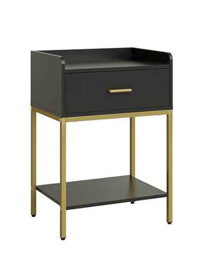 Masupu Nightstand,Bedside Table 3-Tier Modern Night Stand with Storage Drawer and Shelf,Small End Side Table for Bedroom,Living Room,Black (Without Outlet, Black) - color: Black