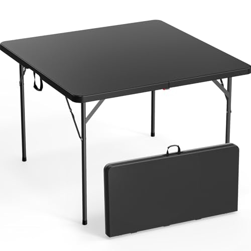 VINGLI 42" Fold in Half Square Table, Bi-Folding Commercial Portable Plastic Dining Table for Kitchen Outdoor Party Wedding Event, Black - color: Black, size: 42 inches