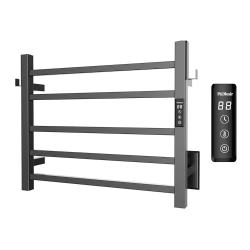 P&Dlusir EL15 Towel Warmer, 5 Bar, Matte Black | Heated Towel Rack, Fast Heat & Fast Dry, Smart Timer & Thermo Control, Stainless Steel, Hard-Wired/Plug-in - color: Matte Black, size: 5 Bar