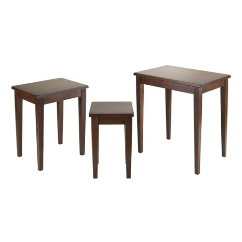Pemberly Row 3-Piece Solid Wood Nesting Tables, Antique Walnut Finish, Stackable Design, Includes Small, Medium, Large Sizes, Transitional Style for Living Room or Home Office Use - style: Straight Edge Top