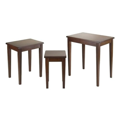 Pemberly Row 3-Piece Solid Wood Nesting Tables, Antique Walnut Finish, Stackable Design, Includes Small, Medium, Large Sizes, Transitional Style for Living Room or Home Office Use - style: Straight Edge Top