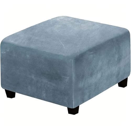 Square Stretch Velvet Ottoman Cover Elastic Bottom Thick, Soft, Removable & Washable Protector for Footstool Folding Storage Ottoman Footrest Cube Stool Hassock(Gray Blue,Small) - color: Gray Blue, size: Small