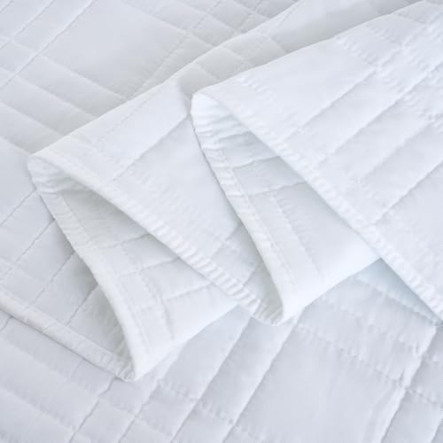 Chezmoi Collection Kingston Queen Size Bedspread Set, 3-Piece White Oversized Quilted Microfiber Lightweight Bedspread Coverlet (100"x106") for All Seasons - color: White, size: Queen