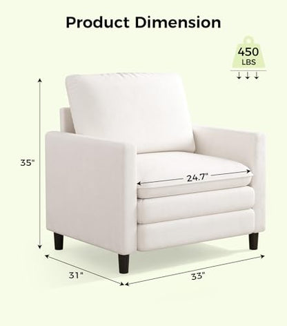 Welzona 3-Layers Cloud Accent Chair, 33" Reading Chair, Teddy Arm Chairs | Comfy Teddy Fabric, Washable Covers, Tool-Free Setup, All-wood Couch Chair for Living Room, Bedroom, Reading Nook, Beige - color: Beige, size: cloud chair