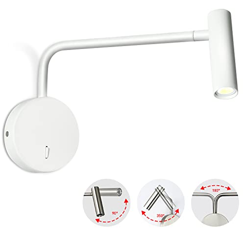 ZEROUNO Wall Mounted Reading Light for Bedroom Hardwired Sconce with Switch on/Off Modern 3000K Bedside Swing Arm Wall Lamp (White) - color: White