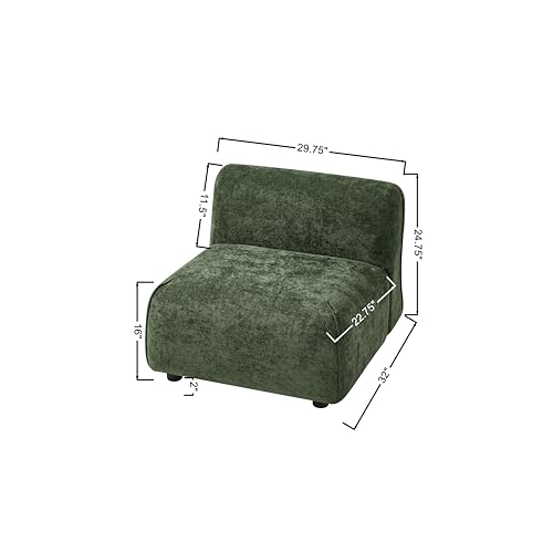 Christopher Knight Home Heca Low Profile Modern Accent Chair, Upholstered Lounge Chair Indoor, Curved Single Sofa, Wooden Frame and Thick Cushion, Space-Saving Armless Living Room Chair, Green - color: Green