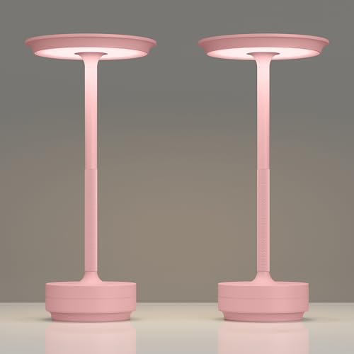 TBBGA 2 Pack Rechargeable Table Lamps Cordless, 5000mAh Outdoor Table Light | 3 Color Stepless Dimming Portable LED Table Lamp with Memory Function, for Home/Dinner/Patio/Restaurant.(Pink) - color: Pink-2