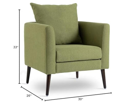 Barrel Accent Chair with Back Pillow, Large Upholstered Armchair with Solid Wood Legs Modern Reading Chairs for Living Room Bedroom - color: Barrel Olive Green, size: Set of 1