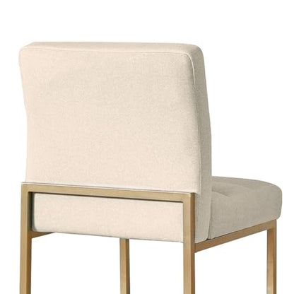 GrandNoor Modern Khaki Linen Fabric Dining Chairs Set of 4, Soft Thick Upholstered Kitchen Chairs with Gold Sturdy Metal Legs,Adjustable Foot Pads Dining Room Chairs - color: Khaki Linen, size: 4PCS Dining Chairs